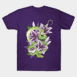 Emerald Tree Boa with Purple Stargazer Lilies T-Shirt